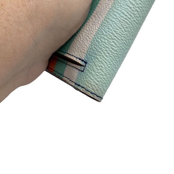 Kate Spade slim bi fold wallet Stripe blue pink button shut pocket book leather - Picture 5 of 12